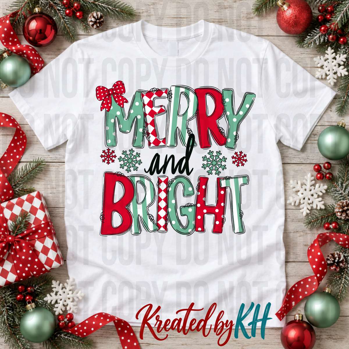 Merry & Bright Christmas PNG ā Red + Mint Green
