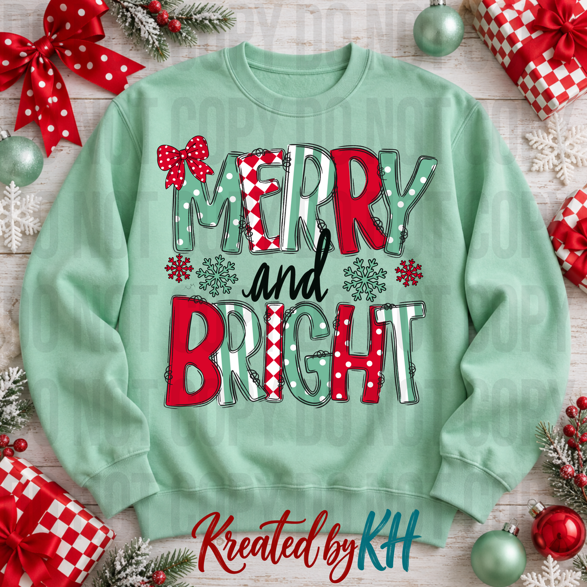 Merry & Bright Christmas PNG – Red + Mint Green