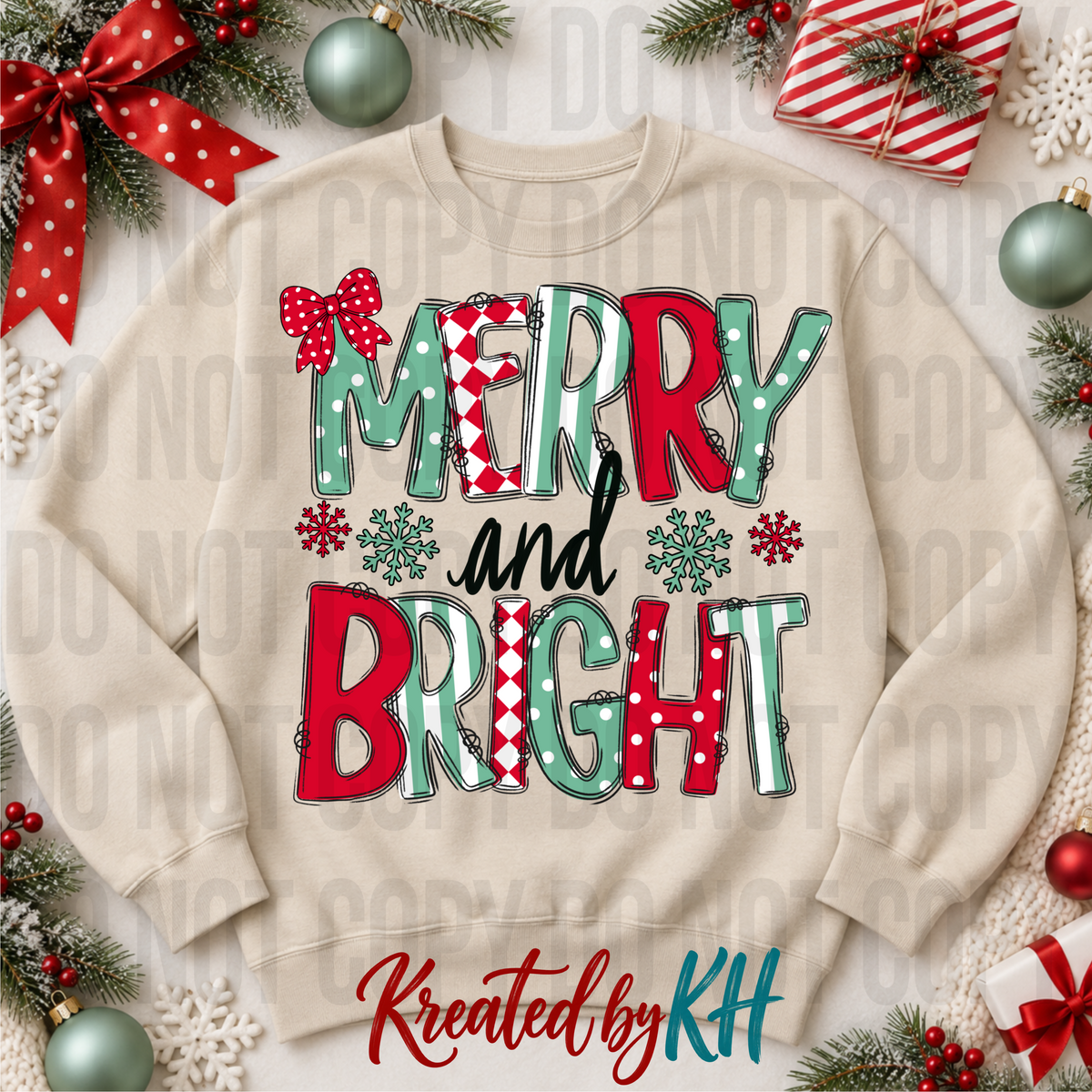 Merry & Bright Christmas PNG – Red + Mint Green