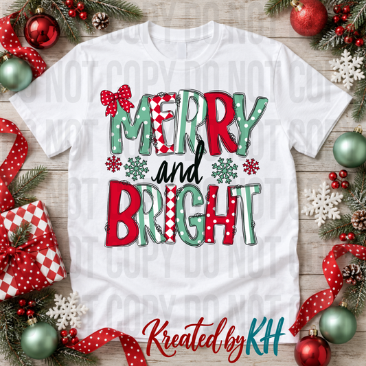 Merry & Bright Christmas PNG – Red + Mint Green